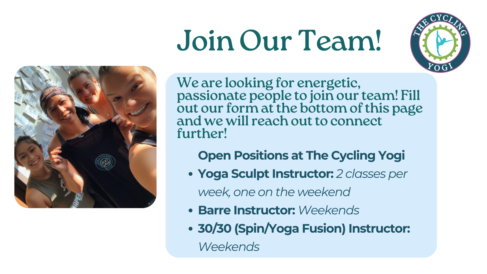 Open Positions at The Cycling Yogi